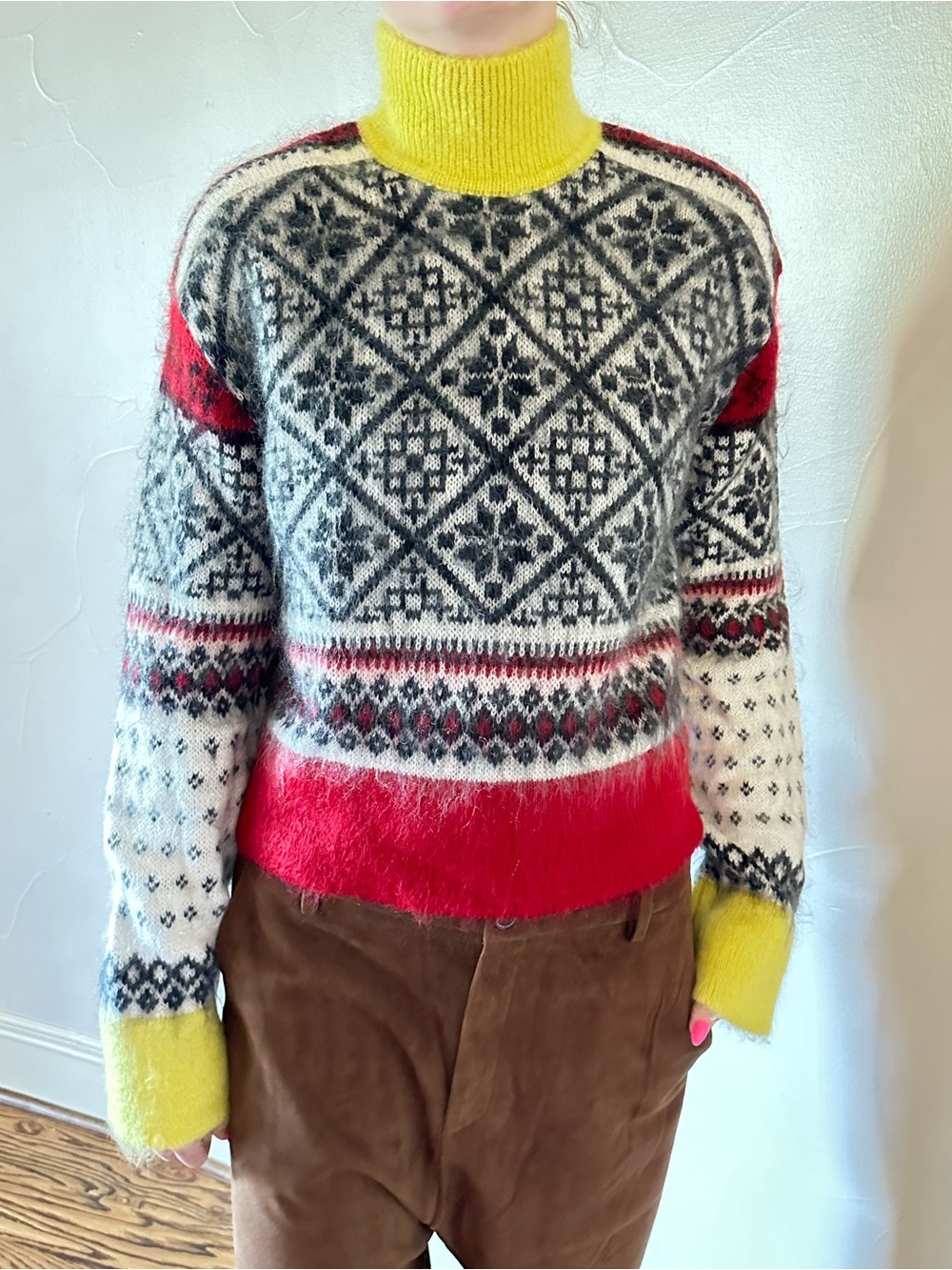 N21 NUMERO VENTUNO Colorblock Fuzzy Mohair Blend Fair Isle Turtleneck NWT 40IT🌸
